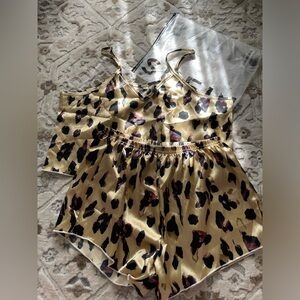 NWOT Leopard Print Satin Cami Top & Shorts Pajama Set